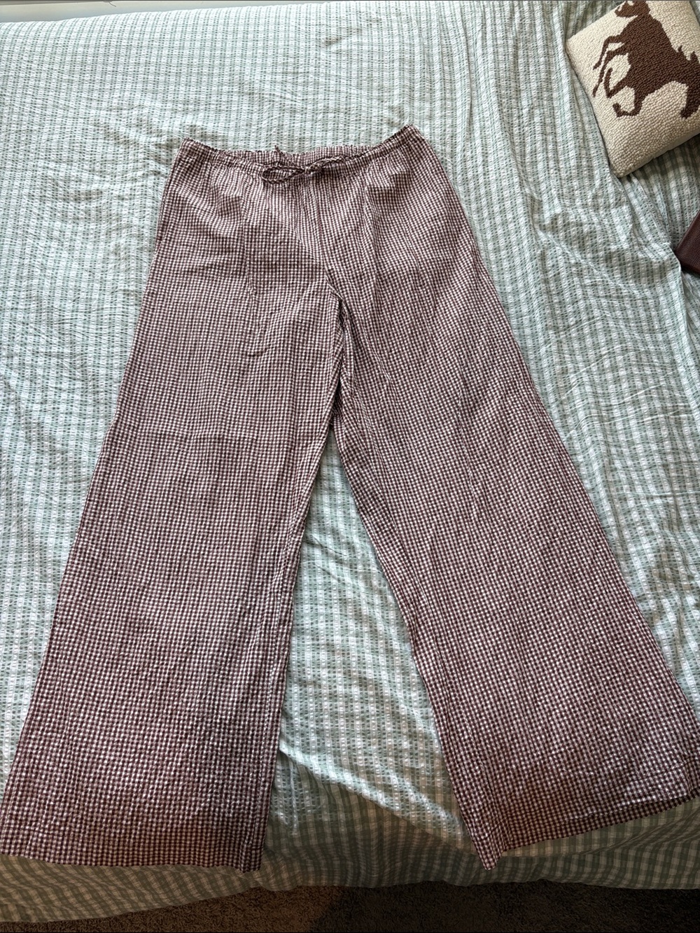 a new day Women's Wide-Leg Gingham Pants in Burgundy